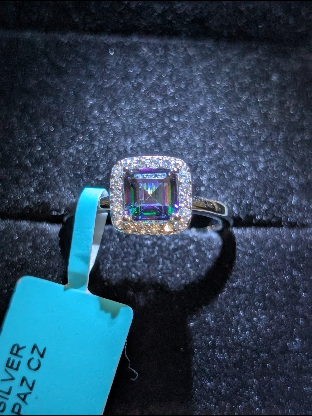 Sterling Silver Mystic Topaz Halo Ring - Purple/Green Center